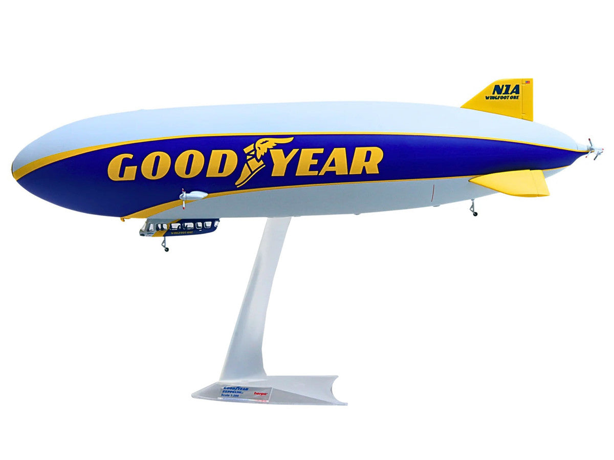 Zeppelin NT Aircraft "Goodyear Blimp - Wingfoot One" (N1A) Gray and Blue with Yellow Stripes 1/200 Diecast Model by Herpa Herpa