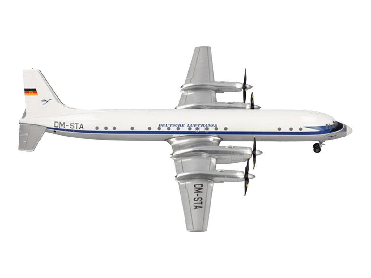 Ilyushin IL-18 Commercial Aircraft "Deutsche Lufthansa" (DM-STA) White with Blue Stripes 1/200 Diecast Model by Herpa Herpa