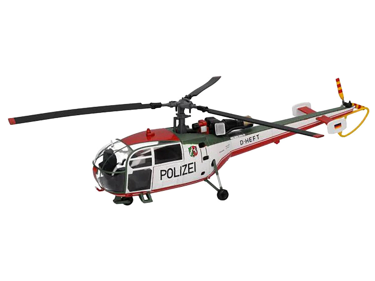 Aerospatiale Alouette III Helicopter "Polizeifliegerstaffel Nordrhein-Westfalen (Police Aviation Squadron North Rhine-Westphalia)" (D-HEFT) White with Red and Green Stripes 1/72 Diecast Model by Herpa-1
