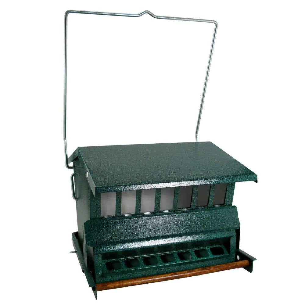 Rugged Green Metal Squirrel-Proof Bird Feeder with Easy-Refill Top FastFurnishings
