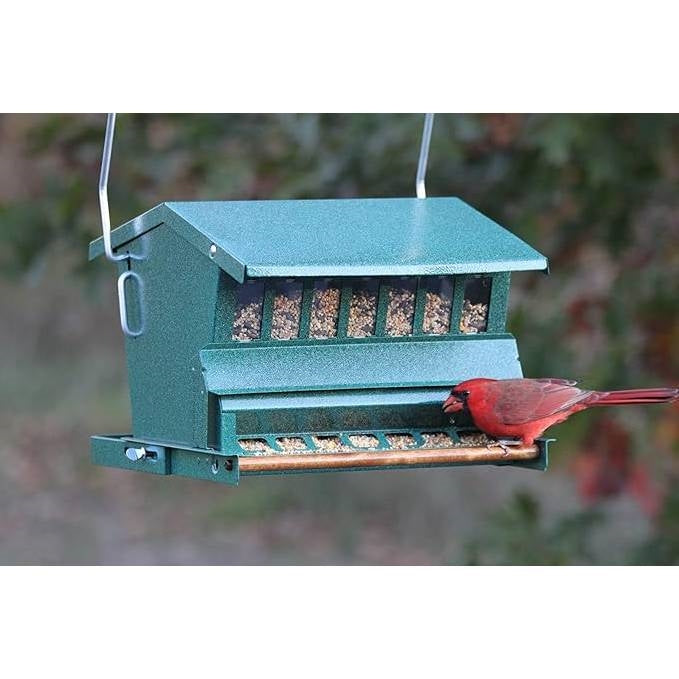 Rugged Green Metal Squirrel-Proof Bird Feeder with Easy-Refill Top FastFurnishings
