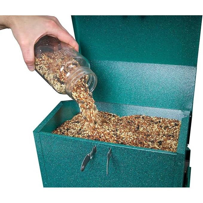 Rugged Green Metal Squirrel-Proof Bird Feeder with Easy-Refill Top FastFurnishings