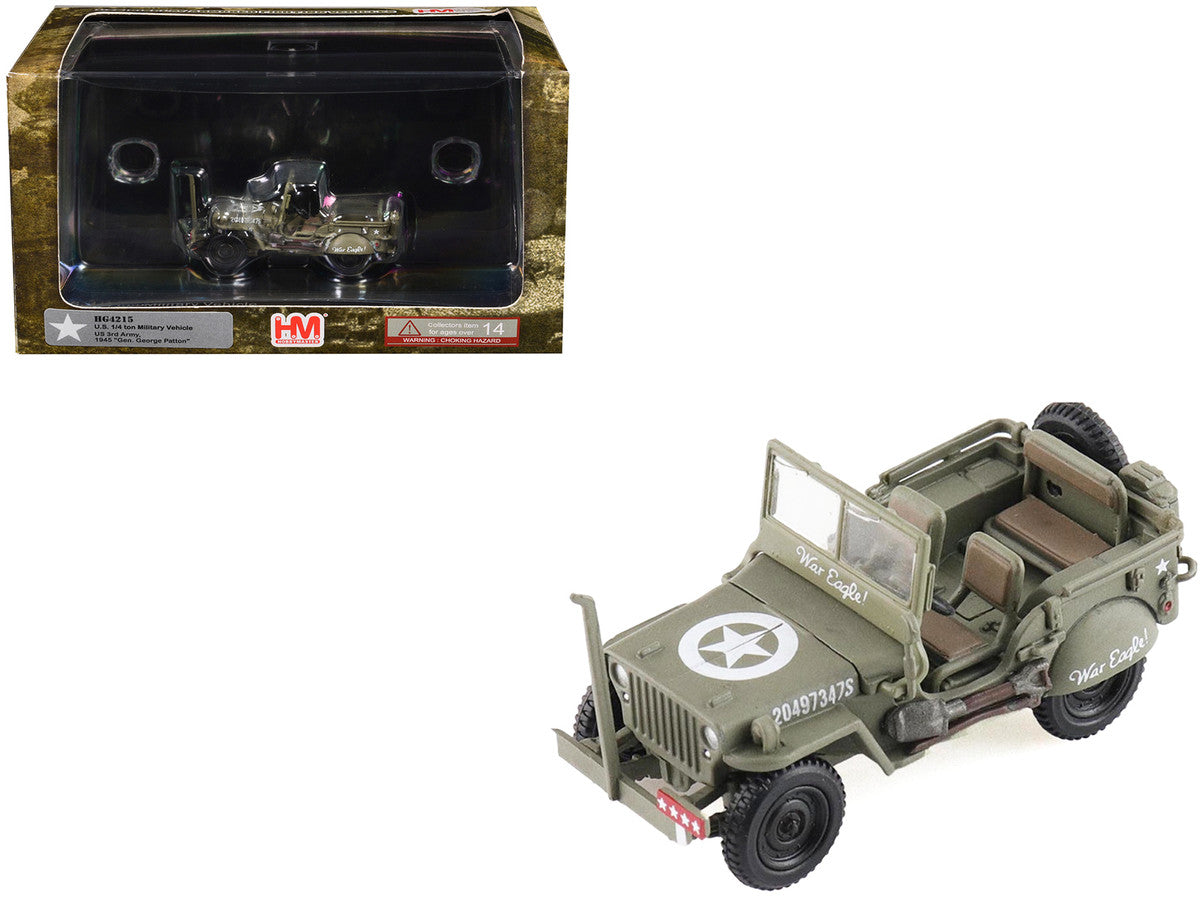 U.S. 1/4 ton Military Vehicle Olive Drab "Gen. George Patton US 3rd Army War Eagle" (1945) United States Army "Ground Power Series" 1/72 Diecast Model by Hobby Master Hobby Master