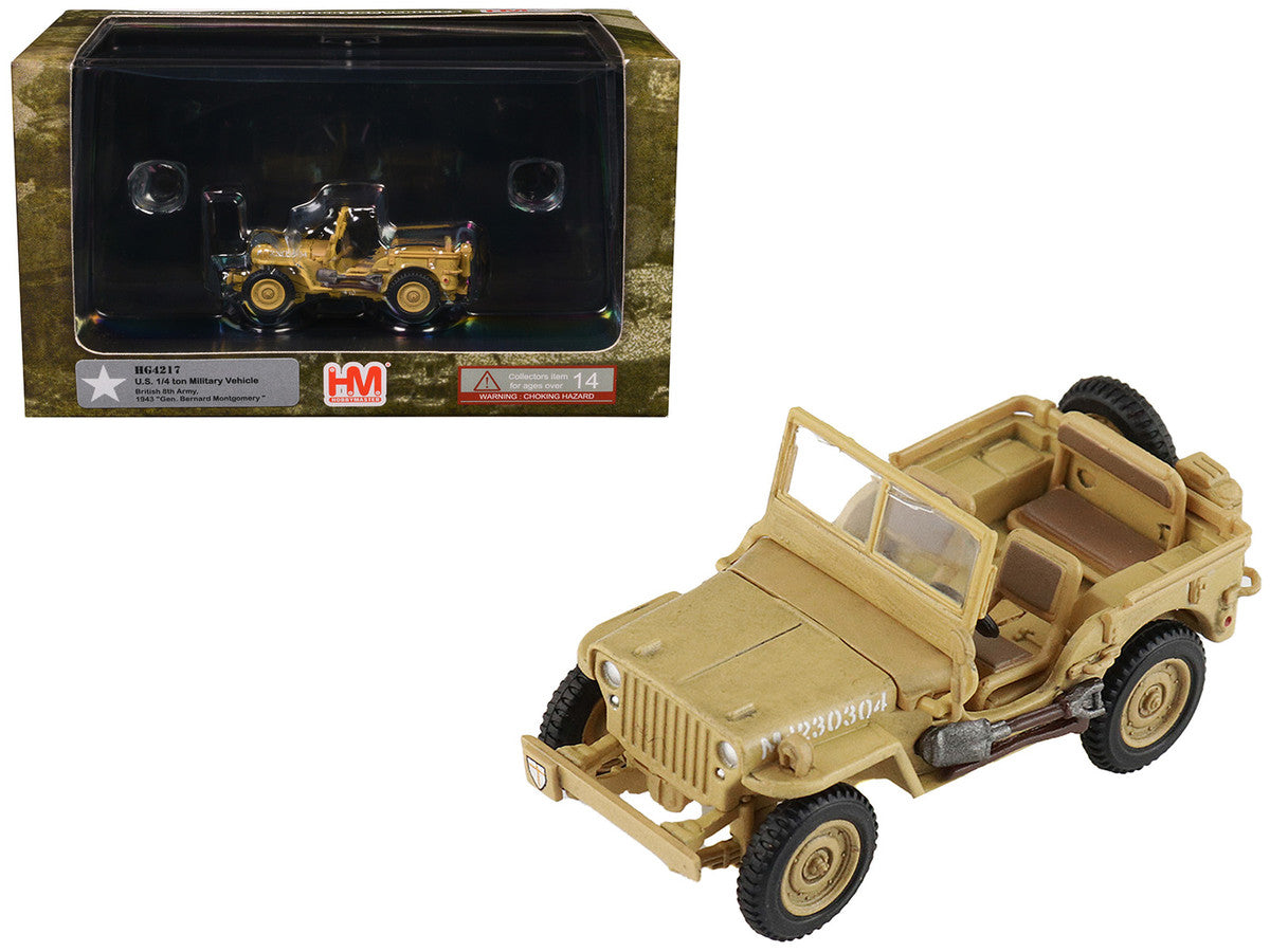 U.S. 1/4 ton Military Vehicle Desert Sand "British 8th Army Gen. Bernard Montgomery Sicily" (1943) Royal Army "Ground Power Series" 1/72 Diecast Model by Hobby Master Hobby Master
