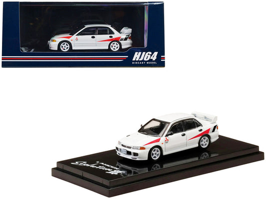 Mitsubishi Lancer RS Evolution III RHD (Right Hand Drive) Scortia White with Red Rally Stripes 1/64 Diecast Model Car by Hobby Japan Hobby Japan
