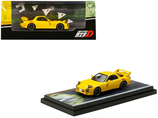 Mazda RX-7 (FD3S) RHD (Right Hand Drive) Yellow "RedSuns" with Keisuke Takahashi Driver Figure "Initial D" (1995-2013) Manga 1/64 Diecast Model Car by Hobby Japan