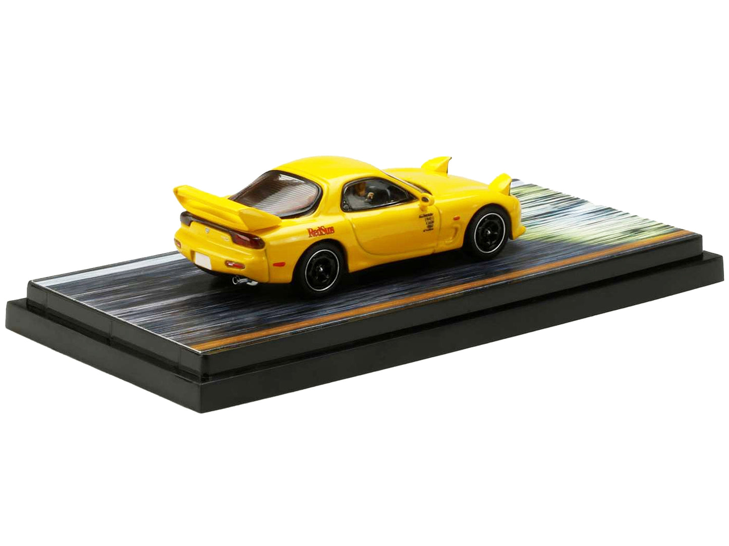 Mazda RX-7 (FD3S) RHD (Right Hand Drive) Yellow "RedSuns" with Keisuke Takahashi Driver Figure "Initial D" (1995-2013) Manga 1/64 Diecast Model Car by Hobby Japan