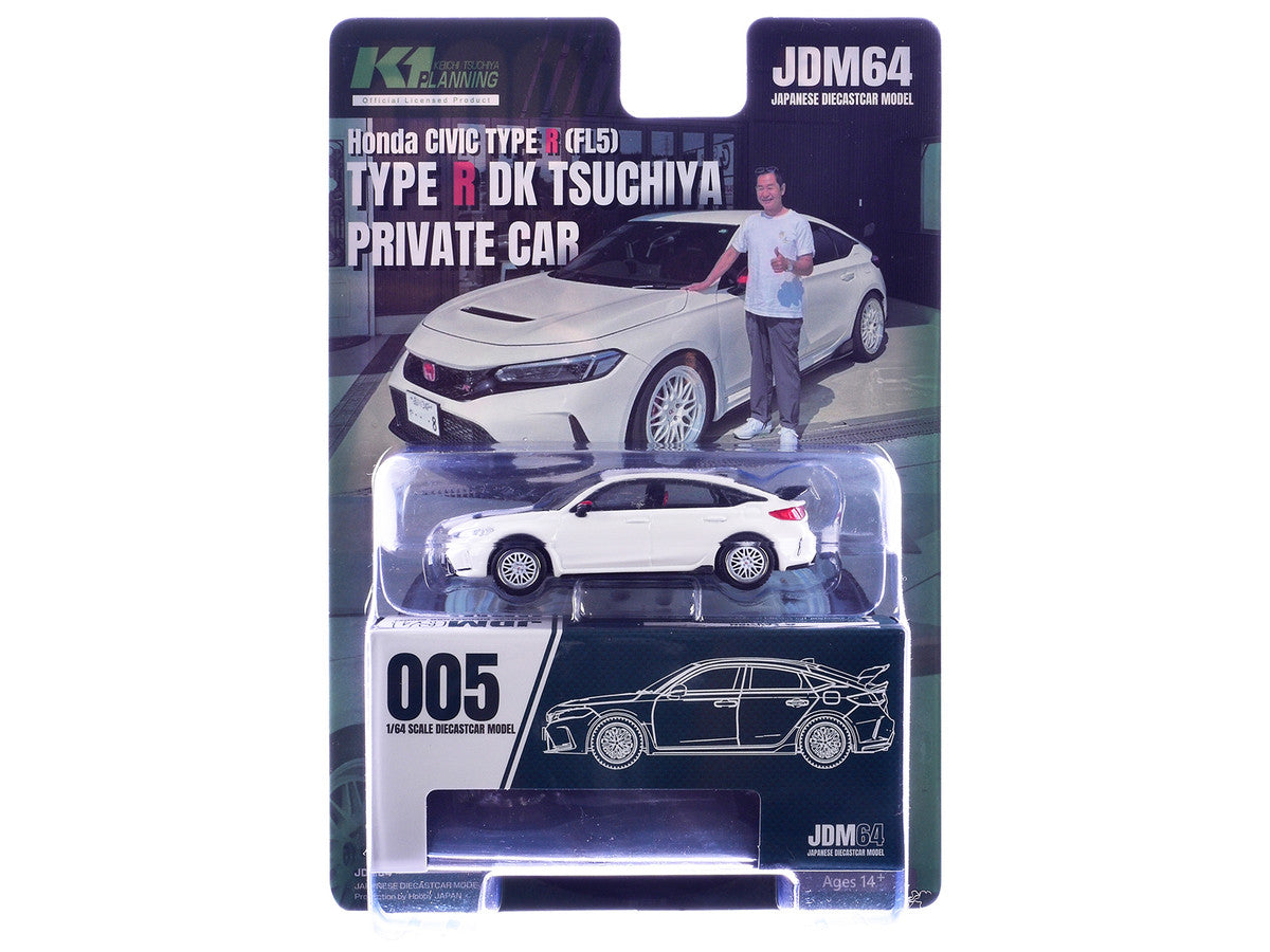 2025 Honda Civic Type R (FL5) RHD (Right Hand Drive) "DK Tsuchiya" White with Collectible Card "JDM64" Series 1/64 Diecast Model Car by Hobby Japan Hobby Japan