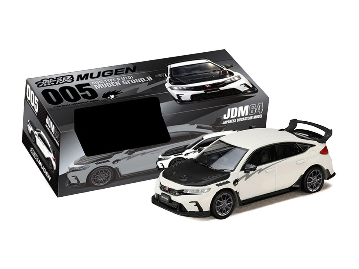 Honda Civic Type R (FL5) RHD (Right Hand Drive) Championship White with Carbon Hood "MUGEN Group B" (2025) "JDM64" Series by Hobby Japan Hobby Japan