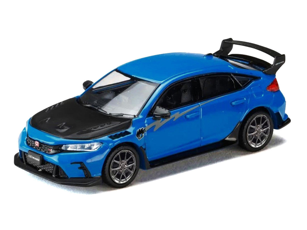 Honda Civic Type R (FL5) RHD (Right Hand Drive) Racing Blue Pearl with Carbon Hood "MUGEN Group B" (2025) "JDM64" Series 1/64 Diecast Model Car by Hobby Japan Hobby Japan