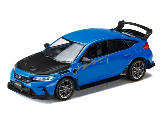 Honda Civic Type R (FL5) RHD (Right Hand Drive) Racing Blue Pearl with Carbon Hood "MUGEN Group B" (2025) "JDM64" Series 1/64 Diecast Model Car by Hobby Japan Hobby Japan