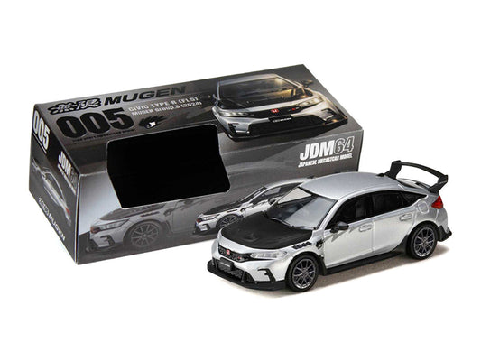 Honda Civic Type R (FL5) RHD (Right Hand Drive) Matt Silver Metallic with Carbon Hood "MUGEN Group B" (2025) "JDM64" Series 1/64 Diecast Model Car by Hobby Japan Hobby Japan