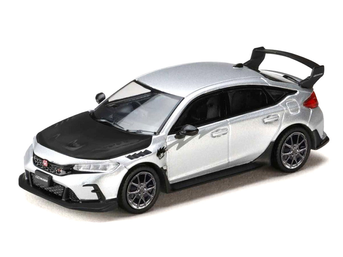 Honda Civic Type R (FL5) RHD (Right Hand Drive) Matt Silver Metallic with Carbon Hood "MUGEN Group B" (2025) "JDM64" Series 1/64 Diecast Model Car by Hobby Japan Hobby Japan