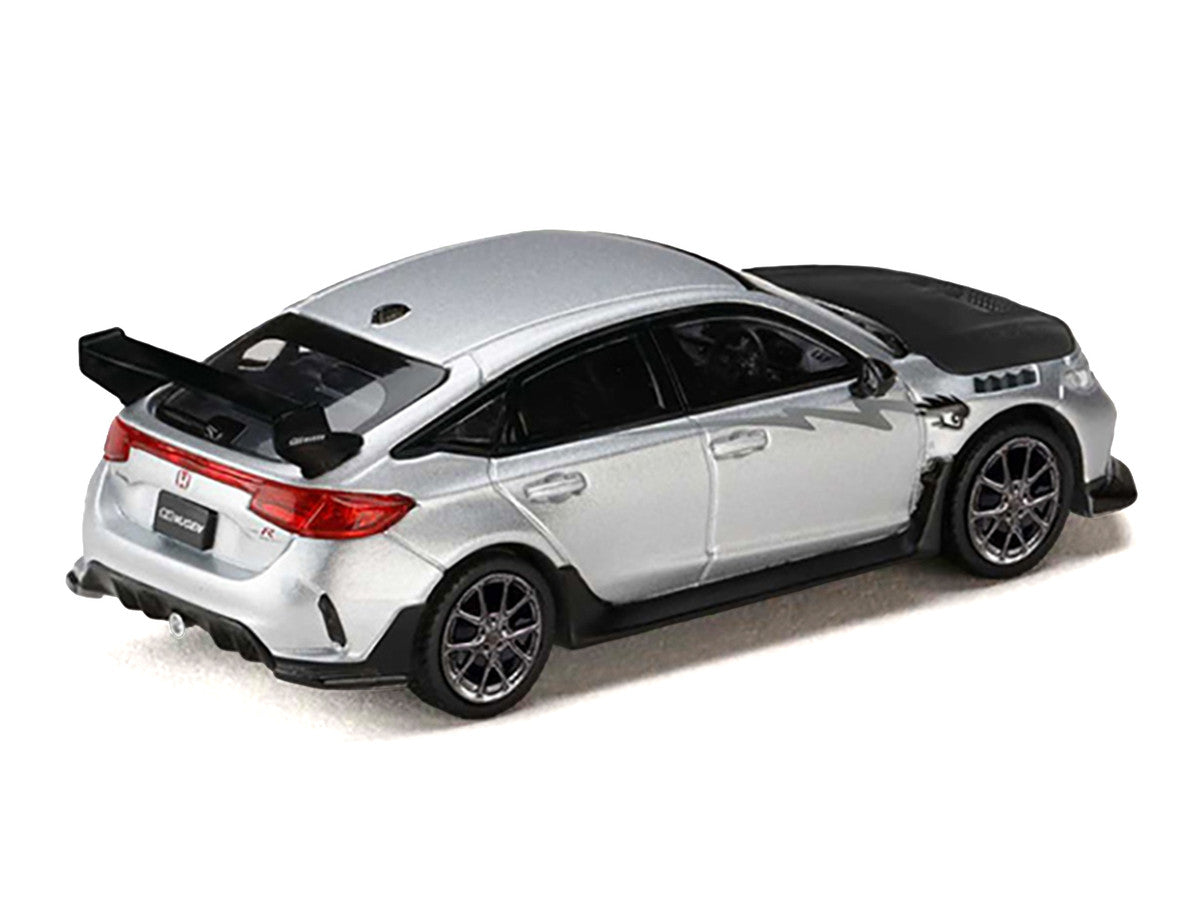 Honda Civic Type R (FL5) RHD (Right Hand Drive) Matt Silver Metallic with Carbon Hood "MUGEN Group B" (2025) "JDM64" Series 1/64 Diecast Model Car by Hobby Japan Hobby Japan