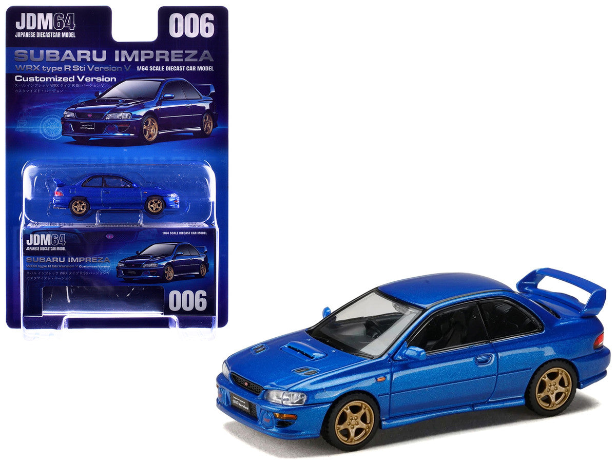 Subaru Impreza WRX Type R Sti Version V RHD (Right Hand Drive) Sonic Blue Mica "JDM64" Series 1/64 Diecast Model Car by Hobby Japan Hobby Japan