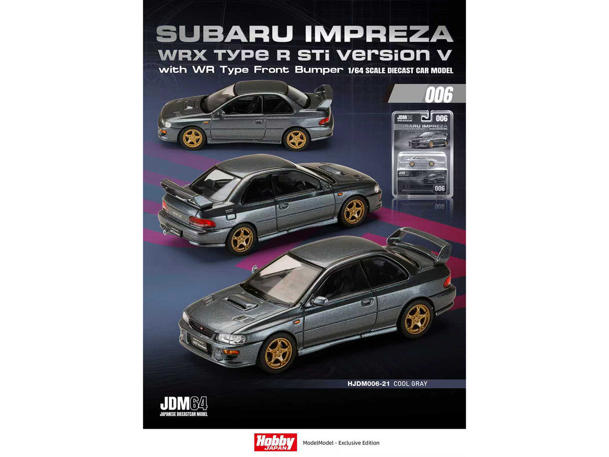 Subaru Impreza WRX Type R Sti Version V RHD (Right Hand Drive) Cool Gray Metallic "JDM64" Series 1/64 Diecast Model Car by Hobby Japan Hobby Japan