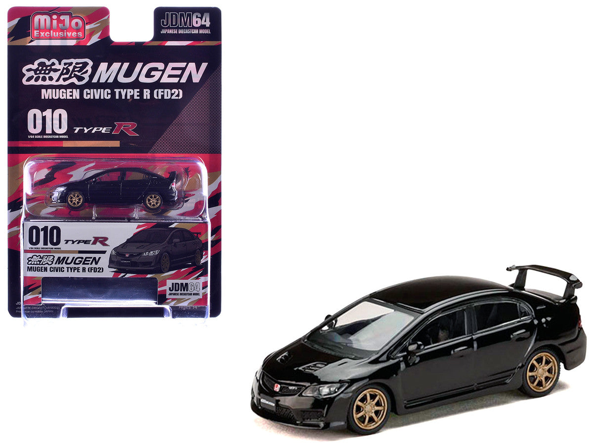 Honda Mugen Civic Type R (FD2) RHD (Right Hand Drive) Crystal Black Pearl with Gold Wheels "JDM64" Series 1/64 Diecast Model Car by Hobby Japan Hobby Japan