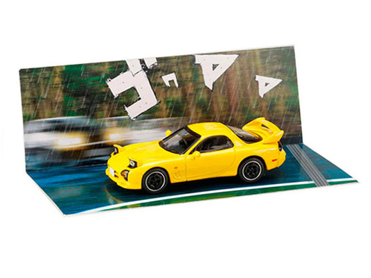 Mazda RX-7 (FD3S) RHD (Right Hand Drive) Yellow "Initial D" (1995-2013) Manga "Diorama Set Series" 1/64 Diecast Model Car by Hobby Japan Hobby Japan