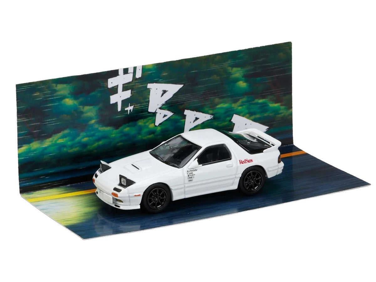 Mazda RX-7 (FC3S) RHD (Right Hand Drive) "RedSuns" White "Ryosuke Takahashi VS Kyoichi Sudou - Initial D" (1995-2013) Manga "Diorama Set Series" 1/64 Diecast Model Car by Hobby Japan Hobby Japan