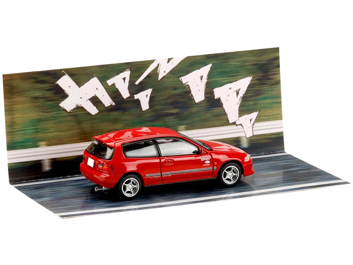 Honda Civic (EG6) RHD (Right Hand Drive) "Myogi Night Kids" Red "Initial D" (1995-2013) Manga "Diorama Set Series" 1/64 Diecast Model car by Hobby Japan-2