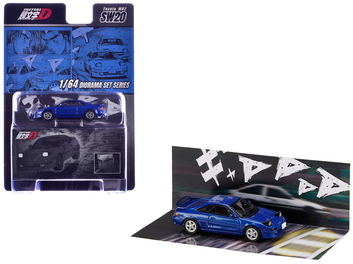 Toyota MR2 (SW20) RHD (Right Hand Drive) Blue Metallic "Kai Kogashiwa VS Takumi Fujiwara - Initial D" (1995-2013) Manga "Diorama Set Series" 1/64 Diecast Model Car by Hobby Japan Hobby Japan