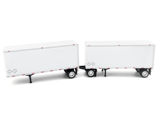 28' Dry Van Double Pup Trailers White Set of 2 pieces 1/87 (HO) Scale Plastic Model by HO Logistics-1
