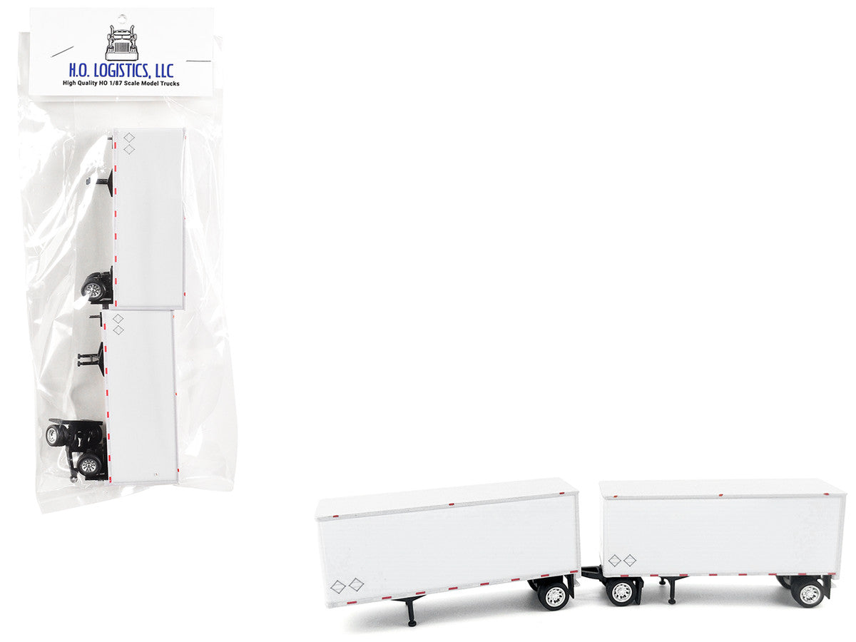 28' Dry Van Double Pup Trailers White Set of 2 pieces 1/87 (HO) Scale Plastic Model by HO Logistics-0