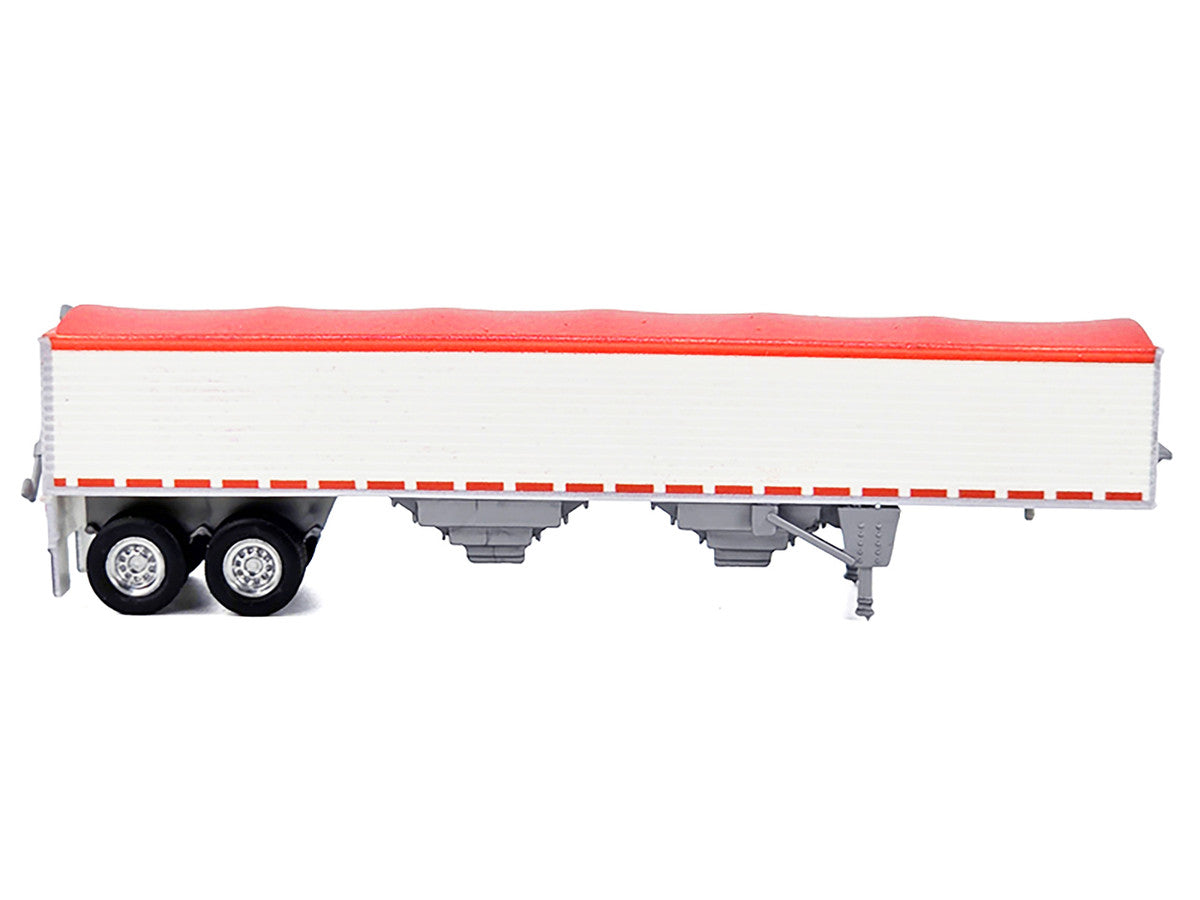 Covered Grain Trailer White with Red Tarp 1/87 (HO) Plastic Model Car by HO Logistics HO Logistics Replicas