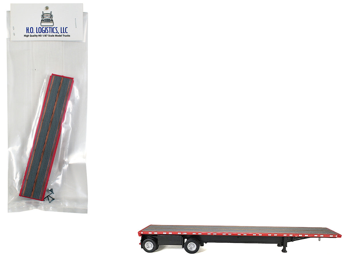 High Boy Spread Axle Flatbed Trailer Red 1/87 (HO) Plastic Model Car by HO Logistics HO Logistics Replicas