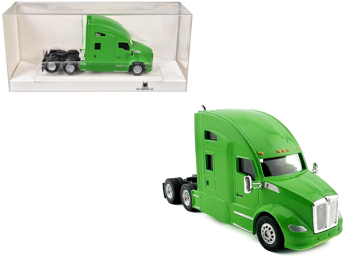 Kenworth T680 Sleeper Cab Lime Green 1/87 (HO) Plastic Model Car by HO Logistics HO Logistics Replicas