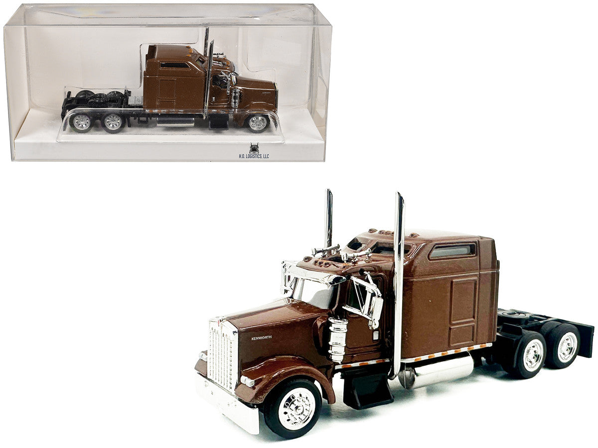 Kenworth W900L Truck Tractor with Sleeper Cab Brown Metallic 1/87 (HO) Scale Plastic Model Car by HO Logistics HO Logistics Replicas