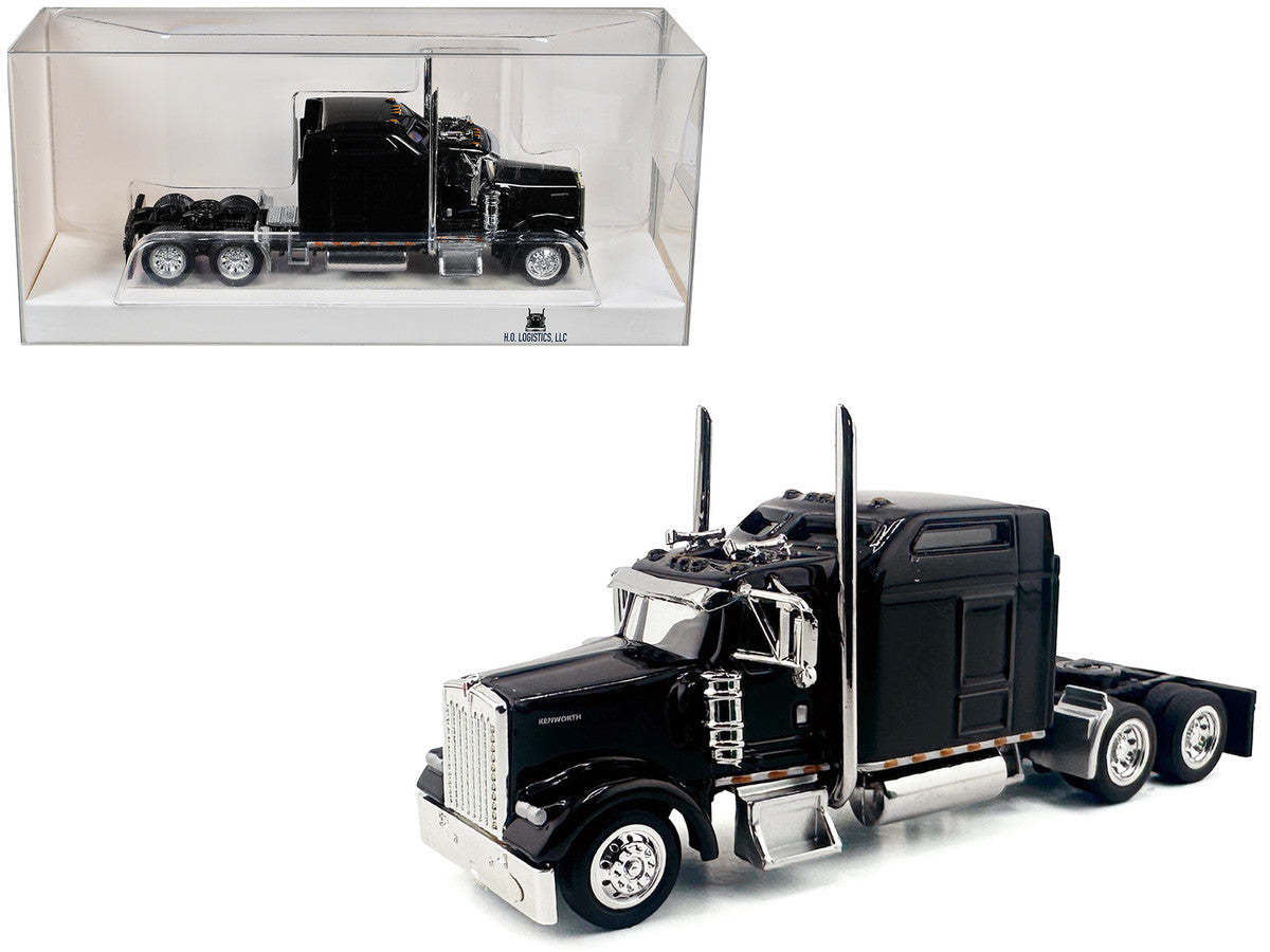 Kenworth W900L Truck Tractor with Sleeper Cab Black 1/87 (HO) Scale Plastic Model Car by HO Logistics-0