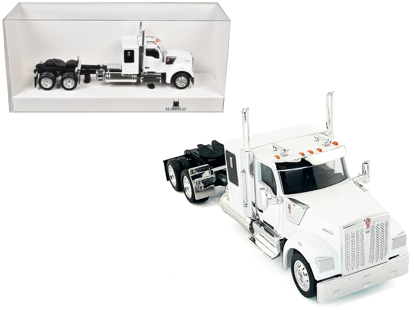Kenworth W990 with Flat Top Sleeper Cab White 1/87 (HO) Plastic Model Car by HO Logistics