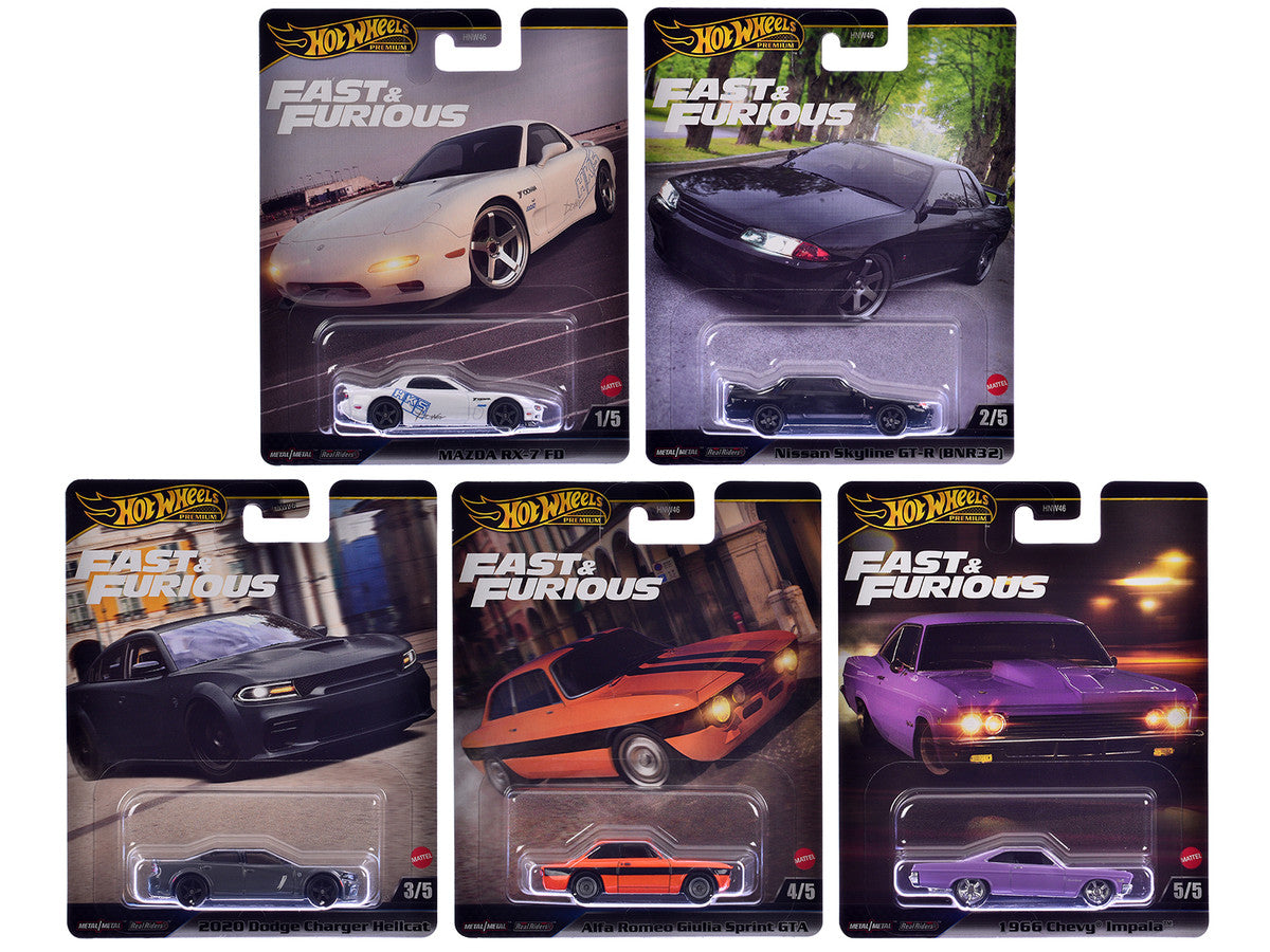 "Fast & Furious" 2025 5 piece Set K Diecast Model Cars by Hot Wheels Hotwheels