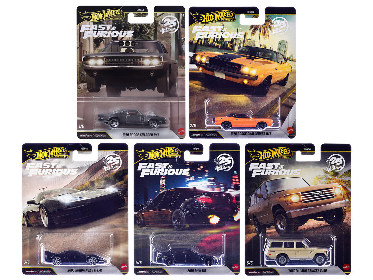 "Fast & Furious 25th Anniversary" 2026 5 piece Set Q Diecast Model Cars by Hot Wheels Hotwheels