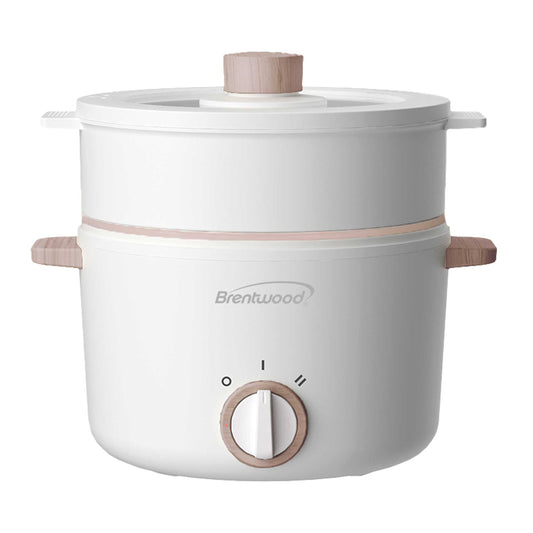 Brentwood 3 Liter Multi-Function Electric Hot Pot Cooker in White W2B