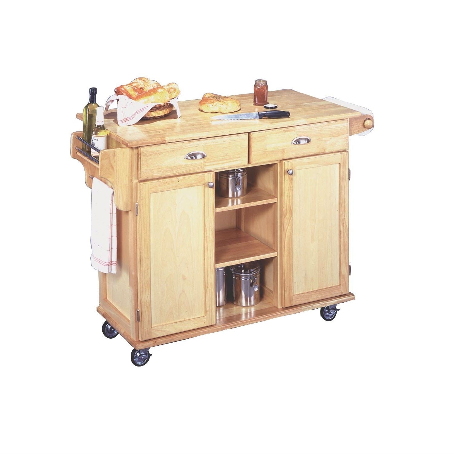 Natural Wood Finish Kitchen Island Cart with Locking Casters FastFurnishings