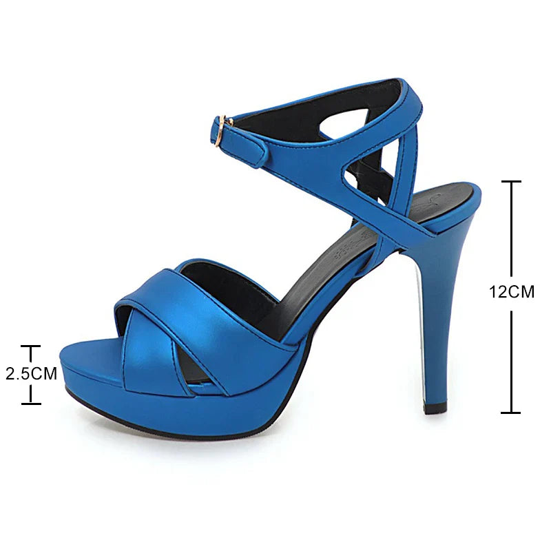 Brand Elegant sandals Women High Heels Pumps Super high heel 12cm Women's Banquet sandals waterproof platform toe sandals 31-46 Pi-Mart