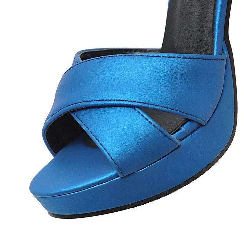 Brand Elegant sandals Women High Heels Pumps Super high heel 12cm Women's Banquet sandals waterproof platform toe sandals 31-46 Pi-Mart