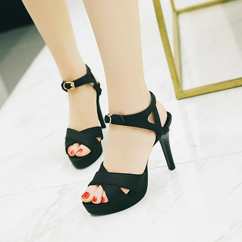 Brand Elegant sandals Women High Heels Pumps Super high heel 12cm Women's Banquet sandals waterproof platform toe sandals 31-46 Pi-Mart