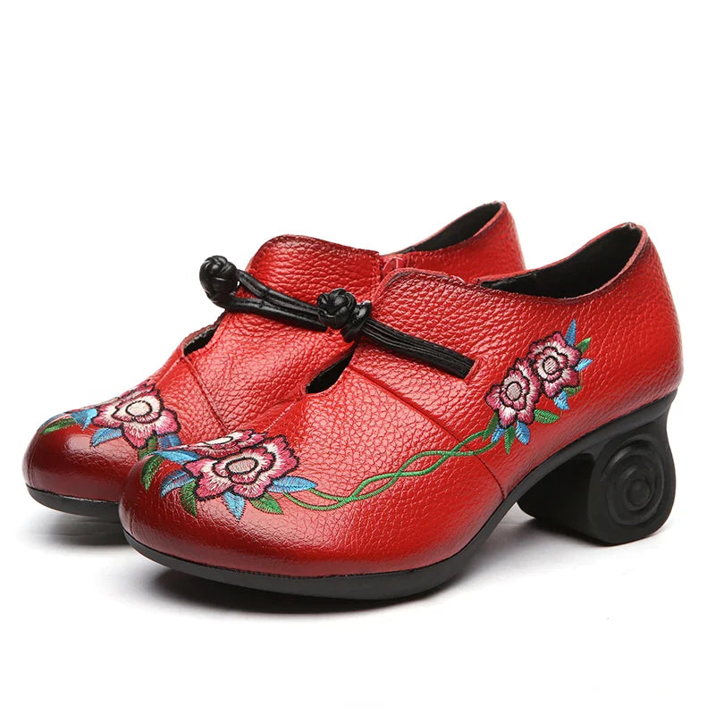 GKTINOO Women Embroidery Pumps Grey Lady 6CM High Heels Shoes Handmade Women Genuine Leather Pumps Autumn Shoes Pi-Mart