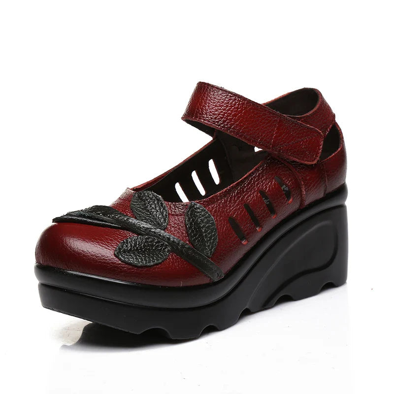 Handmade 2026 Spring Autumn Ethnic Comfortable Women Wedges Genuine Leather Women's Shoes round toe Platform high heels pumps Pi-Mart