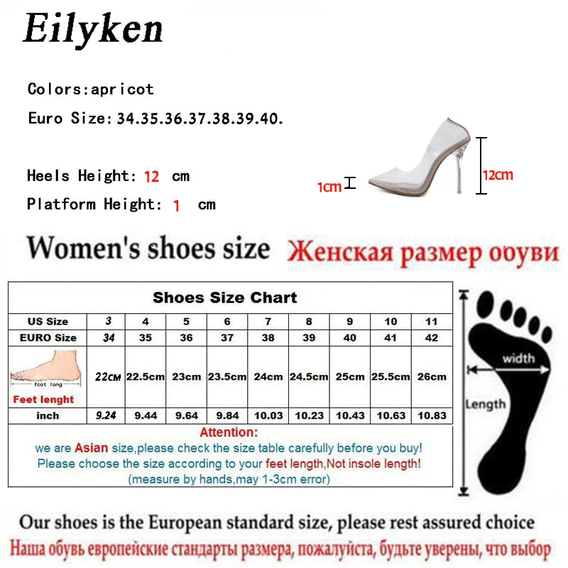 Eilyken Clear PVC Transparent Pumps Sandals Perspex Stilettos High Heels Pointed Toe Womens Nightclub Zapatillas De Mujer Pi-Mart