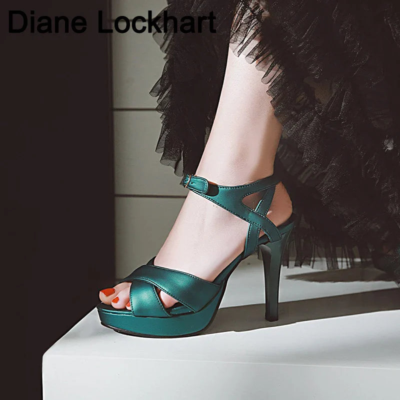 Brand Elegant sandals Women High Heels Pumps Super high heel 12cm Women's Banquet sandals waterproof platform toe sandals 31-46 Pi-Mart