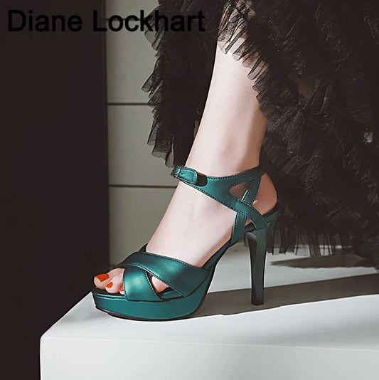 Brand Elegant sandals Women High Heels Pumps Super high heel 12cm Women's Banquet sandals waterproof platform toe sandals 31-46 Pi-Mart