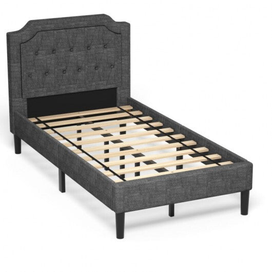 Linen Twin Upholstered Platform Bed with Frame Headboard Mattress Foundation W2B