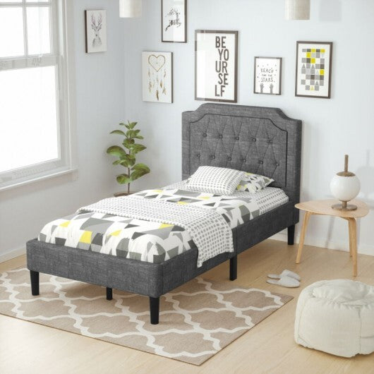 Linen Twin Upholstered Platform Bed with Frame Headboard Mattress Foundation W2B