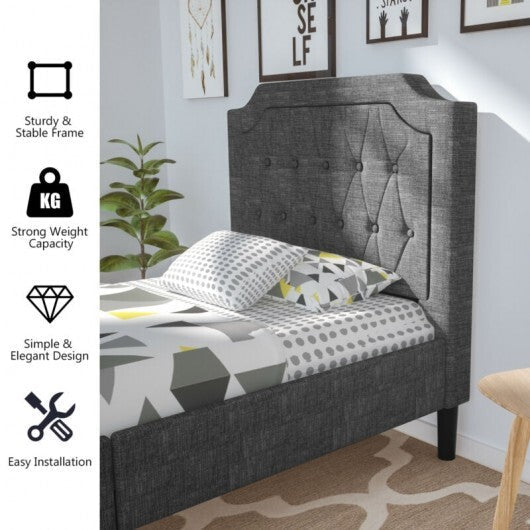 Linen Twin Upholstered Platform Bed with Frame Headboard Mattress Foundation W2B