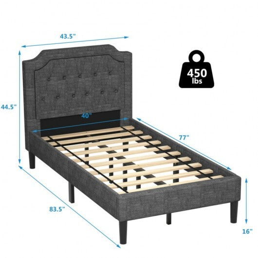 Linen Twin Upholstered Platform Bed with Frame Headboard Mattress Foundation W2B