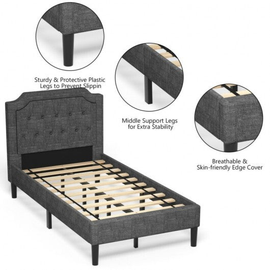 Linen Twin Upholstered Platform Bed with Frame Headboard Mattress Foundation W2B